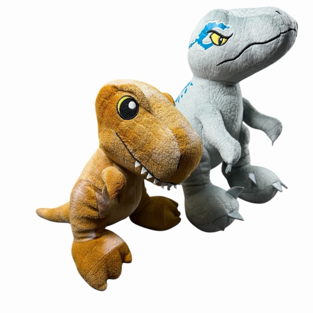 Jurassic World Dominion Trex & Velociraptor Blue Dinosaur Plush Lot Of 2‎